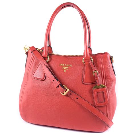 Prada Vitello Phenix Leather Convertible Zip Bag Rosso Red 